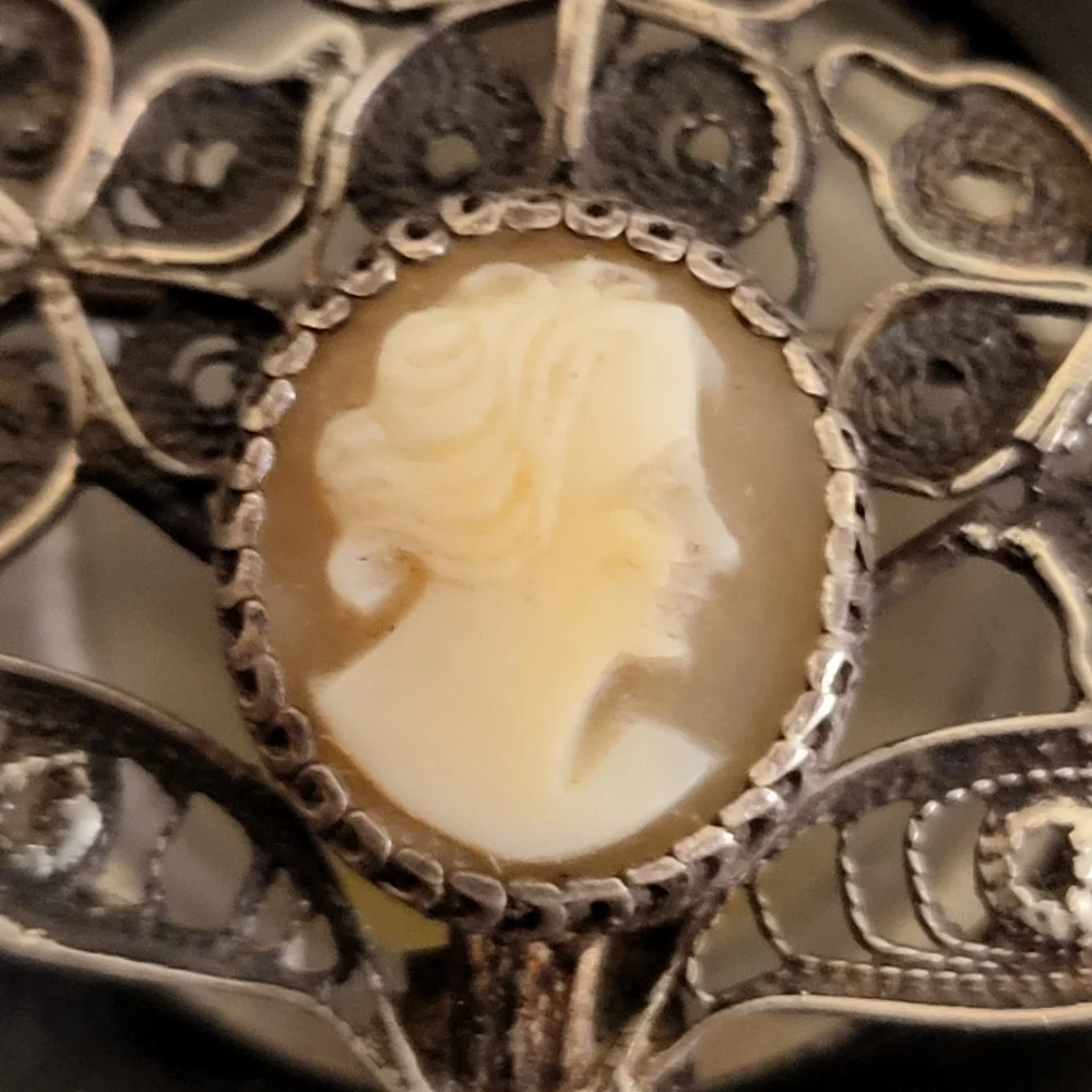 Antique Sterling Silver Victorian Cameo Brooch 1.75